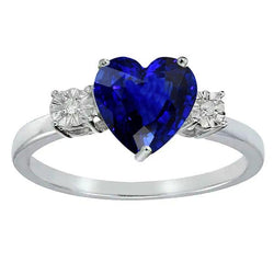 Diamant drie stenen bruiloft hart Ceylon saffier ring 2,50 karaat