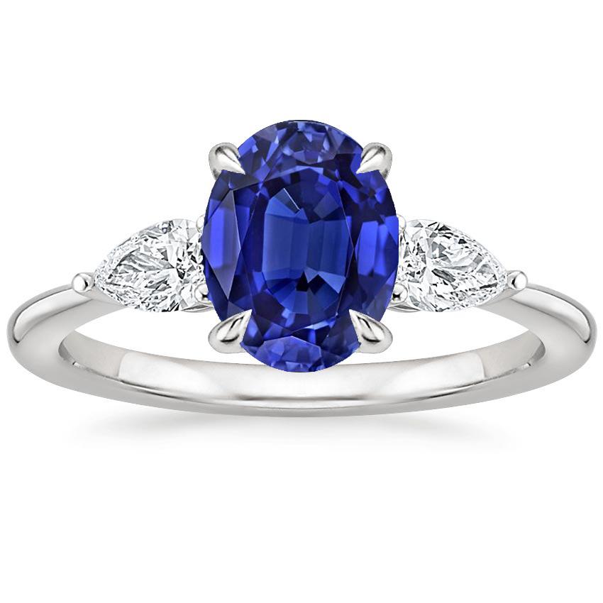 Diamant drie stenen ring ovaal geslepen Ceylon saffier 3,50 karaat - harrychadent.nl
