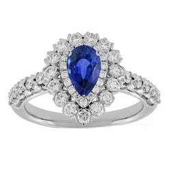 Diamant dubbele Halo Ceylon saffier ring bloem stijl 4,50 karaat