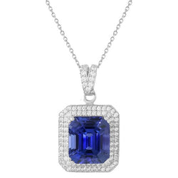 Diamant dubbele halo hanger smaragd Ceylon saffier 3,75 karaat