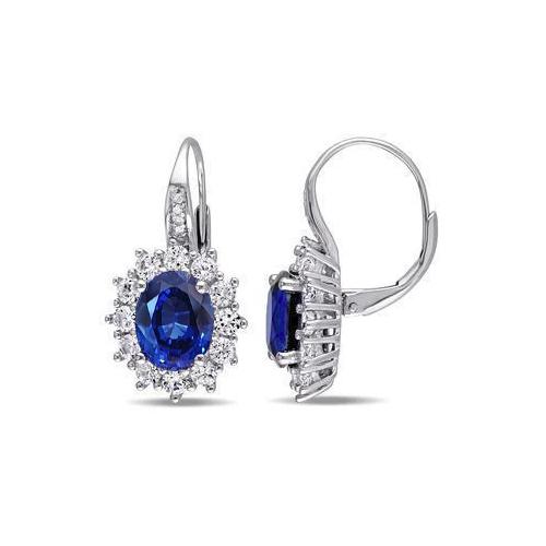 Diamant en blauwe saffier 3.80 karaat dames oorring wit goud - harrychadent.nl
