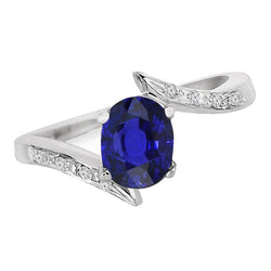 Diamant en saffier verlovingsring ovale spanning stijl 2,50 karaat