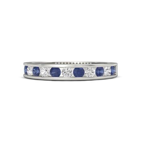 Diamant ronde blauwe saffier band 2,50 karaat witgoud 14K sieraden - harrychadent.nl