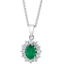 Diamant & smaragd edelsteen hanger ketting 6.85 ct. Wit goud 14K