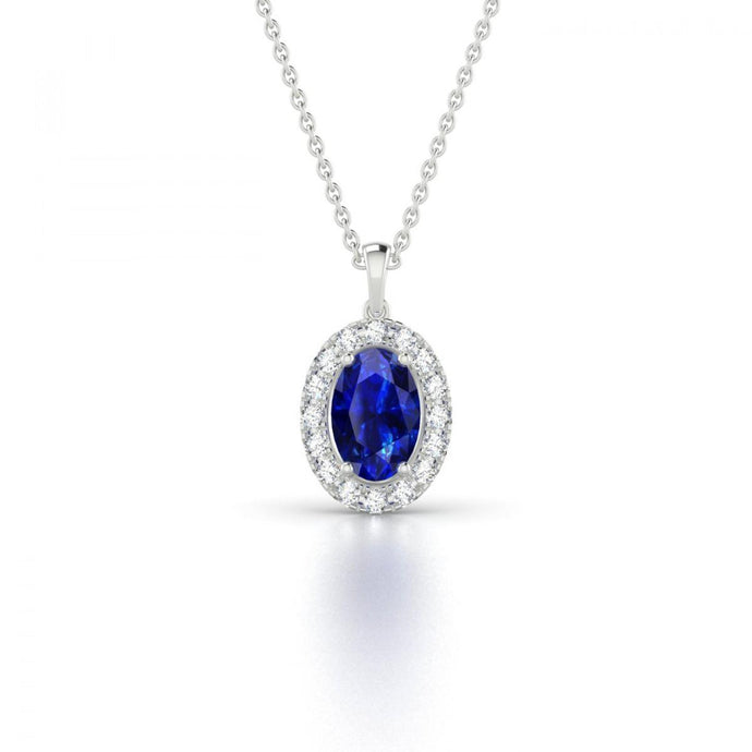 Diamanten 3.25 karaat Ceylon saffier hanger ketting goud 14K - harrychadent.nl