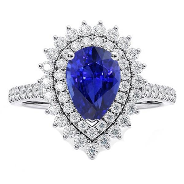 Diamanten Dubbele Halo Ring Bloemstijl Peer Blauwe Saffier 5,50 Karaat - harrychadent.nl