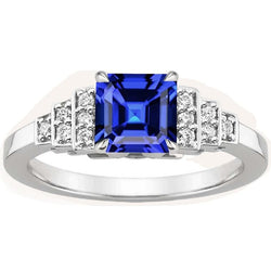 Diamanten Fancy Ring Asscher Geslepen Saffier Edelsteen 3 Karaat Prong Set