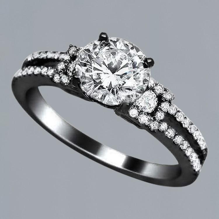 Diamanten Fancy Ring Zwart Goud Solitaire Met Accenten 2,25 Karaat - harrychadent.nl