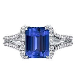 Diamanten Halo Emerald Ceylon Sapphire Ring Dubbele Schacht 4,50 Karaat