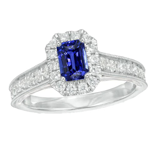 Diamanten Halo Emerald Ring Ceylon Sapphire 3 karaats damessieraden