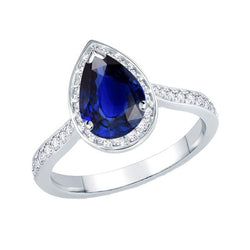 Diamanten Halo Ring Peer Ceylon Saffier Geaccentueerd Gouden Sieraden 4 Karaat