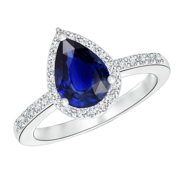 Diamanten Halo Ring Peer Cut Sri Lankaanse saffier 3,75 karaat - harrychadent.nl