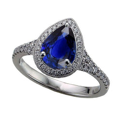 Diamanten Halo Ring Peer Geslepen Blauwe Saffier Antieke Stijl 3,50 Karaat