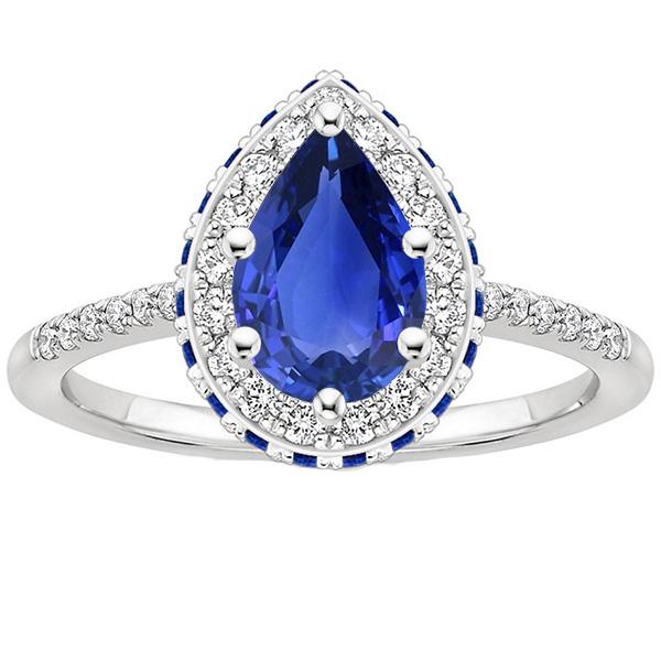 Diamanten Halo Ring Peer & Ronde Blauwe Saffieren Met Accenten 5,25 Karaat - harrychadent.nl