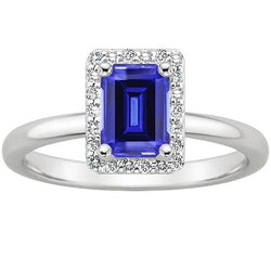 Diamanten Halo Ring Smaragd Ceylon Saffier & Diamant 4 Karaat