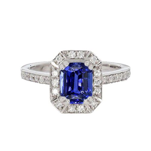 Diamanten Halo Ring Smaragd Sri Lankaanse Saffier 3 Karaat