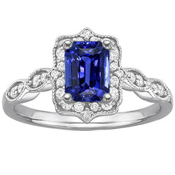Diamanten Halo Ring Smaragd Sri Lankaanse Saffier 4 Karaat Wit Goud 14K
