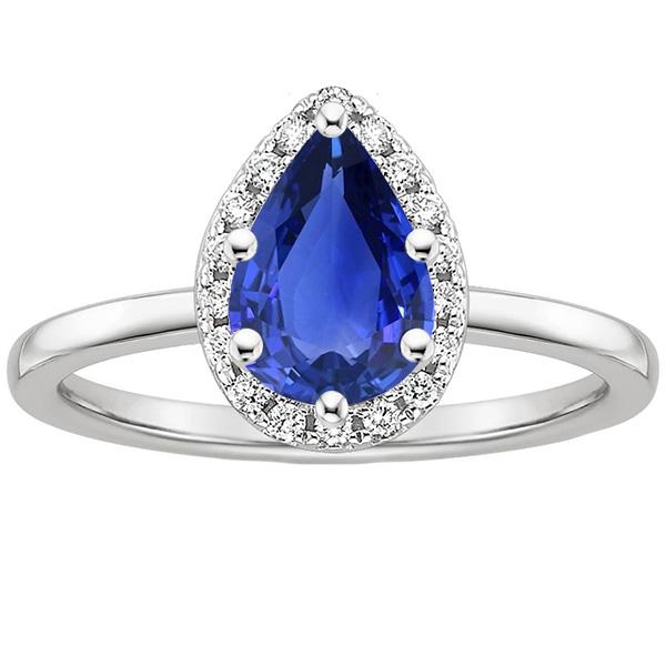 Diamanten Halo Ring Teardrop Stijl Peer Sri Lankaanse Saffier 4 Karaat - harrychadent.nl