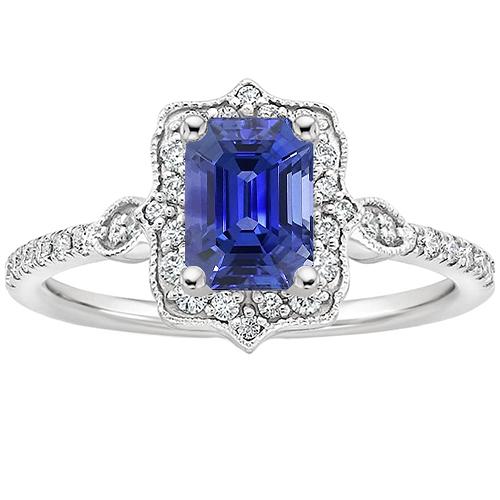 Diamanten Halo Ring Vintage stijl Smaragd blauwe saffier 4 karaat - harrychadent.nl