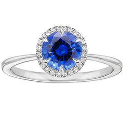 Diamanten Halo Ring Witgoud Ceylon Sapphire Prong Set 2,50 karaat