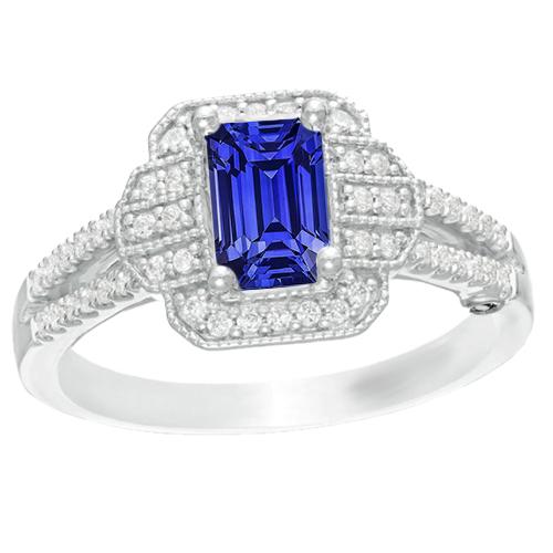 Diamanten Halo Smaragd blauwe saffier ring vintage stijl 4 Karaats Goud - harrychadent.nl