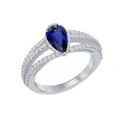 Diamanten Halo Trouwring Peer Natuurlijke Blauwe Saffier 2,50 Karaat