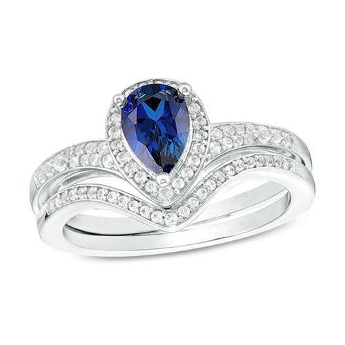 Diamanten Halo Verlovingsring Set Peer Geslepen Blauwe Saffier Nieuw 4 Karaat - harrychadent.nl