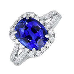 Diamanten Halo ovale blauwe saffier ring gespleten schacht 5,50 karaat sieraden