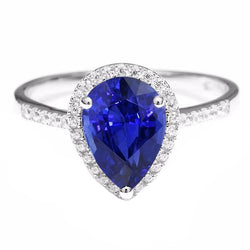 Diamanten Halo-verlovingsring Ceylon Sapphire 3,75 karaat met accenten