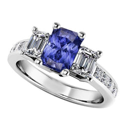 Diamanten Jubileum Saffier Ring 3 Karaats Kanaalset Prinses Accenten
