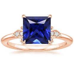Diamanten Jubileumring Prinses Blauwe Saffier Edelsteen 5,25 Karaat