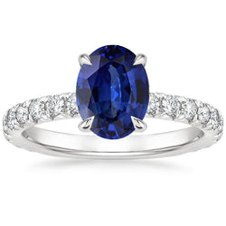 Diamanten Jubileumring Solitaire Blauwe Saffier Met Accenten 4 Karaat