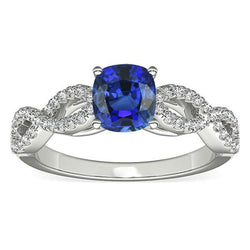 Diamanten Kussen Blauwe Saffier Edelsteen Ring Infinity Stijl 3 Karaat
