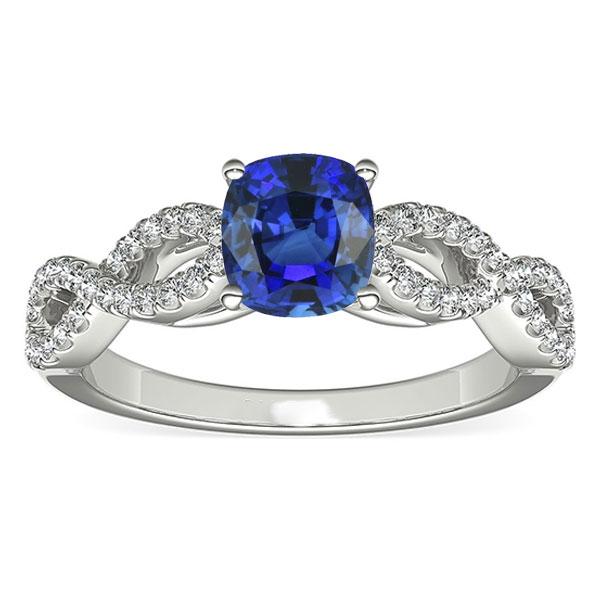 Diamanten Kussen Blauwe Saffier Edelsteen Ring Infinity Stijl 3 Karaat - harrychadent.nl
