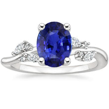Afbeelding in Gallery-weergave laden, Diamanten Ring Ovale Blauwe Saffier Met Markiezin &amp; Ronde Stenen 4 Karaat - harrychadent.nl
