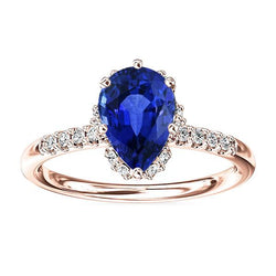 Diamanten Sieraden Halo Peer Blauwe Saffier Ring 4 Karaat Rose Goud 14K