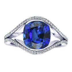 Diamanten Sieraden Ovale Ceylon Saffier Ring Split Shank 4.50 Karaat