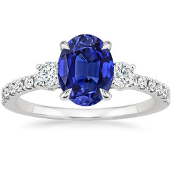 Diamanten Sieraden Solitaire Met Accenten Ring Blauwe Saffier 4,50 Karaat