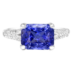 Diamanten Sieraden Stralende Saffier Ring Pave Split Shank 4 Karaat
