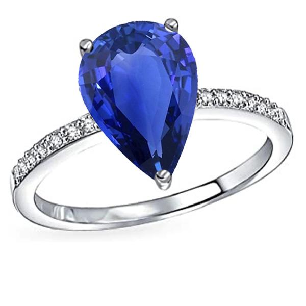 Diamanten Solitaire Peer Ceylon Sapphire Ring met accenten 4 karaat - harrychadent.nl
