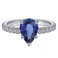 Diamanten Solitaire Ring Met Accenten Peer Geslepen Ceylon Saffier 4 Karaat