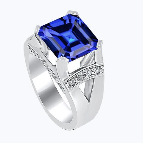 Diamanten Trouwring Asscher Blauwe Saffier Goud V Gespleten Schacht 3 Karaat - harrychadent.nl