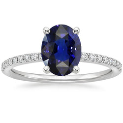 Diamanten Verlovingsring Met Accenten Ovale Blauwe Saffier 3 Karaat