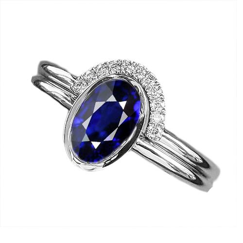 Diamanten band & ovale blauwe saffier trouwring set 3 karaat witgoud - harrychadent.nl
