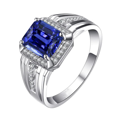 Diamanten bruiloft smaragd Ceylon saffier ring 3 karaat gespleten schacht goud