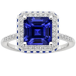 Diamanten edelsteen ring Halo prinses blauwe saffier goud 14K 4,50 karaat