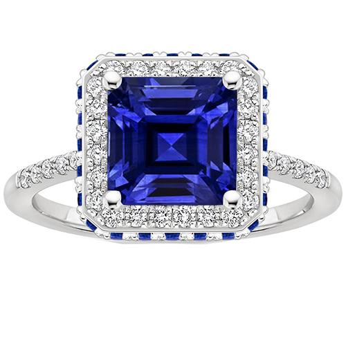 Diamanten edelsteen ring Halo prinses blauwe saffier goud 14K 4,50 karaat - harrychadent.nl
