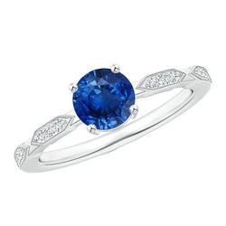 Diamanten edelsteenring Vintage stijl ronde blauwe saffier 2,25 karaat
