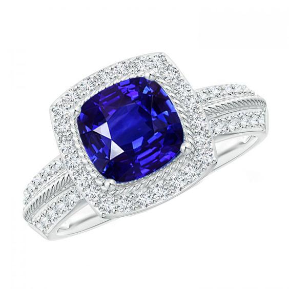 Diamanten gouden sieraden Vintage stijl blauwe saffier ring 3,25 karaat - harrychadent.nl