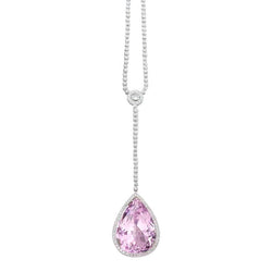 Diamanten halsketting 16 kt roze peer geslepen Kunziet hanger gouden sieraden